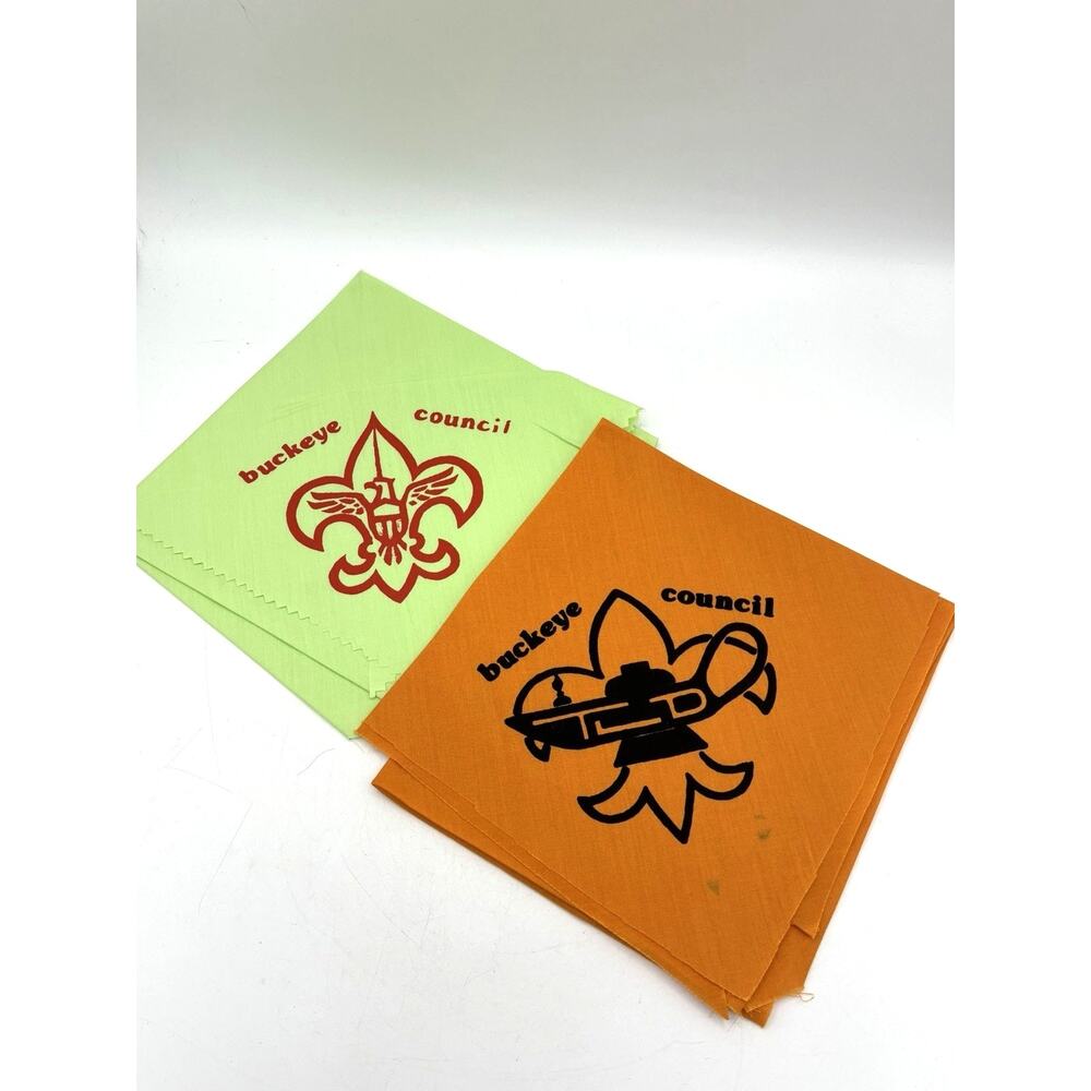 Vintage Buckeye Council BSA Neckerchief Lot of 2 Green Orange Ohio